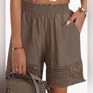 Women's Brown Lace Trim Shorts